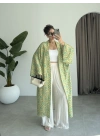 Saten İpek Desenli Yeşil Kimono