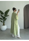 Saten İpek Desenli Yeşil Kimono