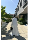 Saten Puantiyeli Uzun Beyaz Kimono