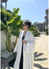Saten Puantiyeli Uzun Beyaz Kimono