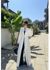 Saten Puantiyeli Uzun Beyaz Kimono