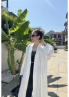 Saten Puantiyeli Uzun Beyaz Kimono