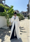 Saten Puantiyeli Uzun Beyaz Kimono