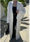 Saten Puantiyeli Uzun Beyaz Kimono