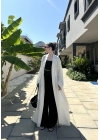 Saten Puantiyeli Uzun Beyaz Kimono
