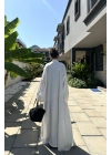Saten Puantiyeli Uzun Beyaz Kimono