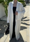 Saten Puantiyeli Uzun Beyaz Kimono