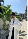 Saten Puantiyeli Uzun Beyaz Kimono