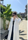 Saten Puantiyeli Uzun Beyaz Kimono