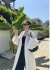 Saten Puantiyeli Uzun Beyaz Kimono