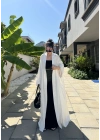 Saten Puantiyeli Uzun Beyaz Kimono