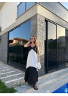 Siyah Beyaz Askılı Poplin Elbise