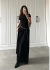 Siyah Geniş Etekli Uzun Basic Elbise