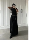 Siyah Geniş Etekli Uzun Basic Elbise