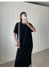 Siyah Krinkıl Basic Elbise