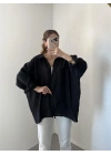 Siyah Oversize Tensel Gömlek