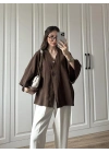 Sofi Düğmeli Oversize Kahve Tensel Gömlek Bluz