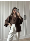 Sofi Düğmeli Oversize Kahve Tensel Gömlek Bluz