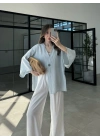 Sofi Tek Düğme Oversize Tensel Bebe Mavi Gömlek