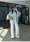 Sofi Tek Düğme Oversize Tensel Bebe Mavi Gömlek