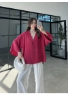 Sofi Tek Düğme Oversize Tensel Kırmızı Gömlek