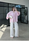 Sofi Tek Düğme Oversize Tensel Pembe Gömlek