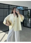 Sofi Tek Düğme Oversize Tensel Sarı Gömlek