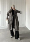 Stradi Model Gri Astarlı Uzun Trençkot