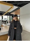 Stradi Model Siyah Astarlı Uzun Trençkot