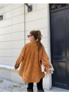 Taba Renk Oversize Kadife Gömlek