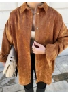 Taba Renk Oversize Kadife Gömlek