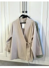 Taş Yandan Bağlamalı Gabardin Kimono Ceket