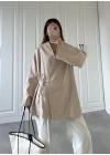 Taş Yandan Bağlamalı Gabardin Kimono Ceket