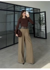 Tasarım Kemerli Vera Karamel Palazzo Pantolon