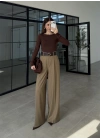 Tasarım Kemerli Vera Karamel Palazzo Pantolon