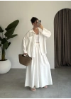 Tek Cepli Keten Oversize Beyaz Gömlek