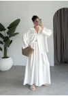 Tek Cepli Keten Oversize Beyaz Gömlek