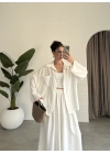 Tek Cepli Keten Oversize Beyaz Gömlek