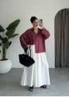 Tek Cepli Keten Oversize Bordo Gömlek