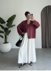 Tek Cepli Keten Oversize Bordo Gömlek