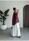 Tek Cepli Keten Oversize Bordo Gömlek