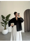 Tek Cepli Keten Oversize Siyah Gömlek