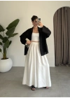 Tek Cepli Keten Oversize Siyah Gömlek