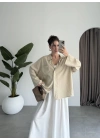 Tek Cepli Keten Oversize Taş Gömlek