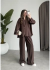 Tek Düğme Oversize Tensel Kahve Takım