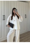 Tek Düğmeli Oversize Beyaz Gömlek Takım