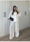 Tek Düğmeli Oversize Beyaz Gömlek Takım