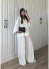 Tek Düğmeli Oversize Beyaz Gömlek Takım