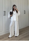 Tek Düğmeli Oversize Beyaz Gömlek Takım