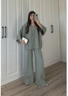 Tek Düğmeli Oversize Mint Yeşili Gömlek Takım